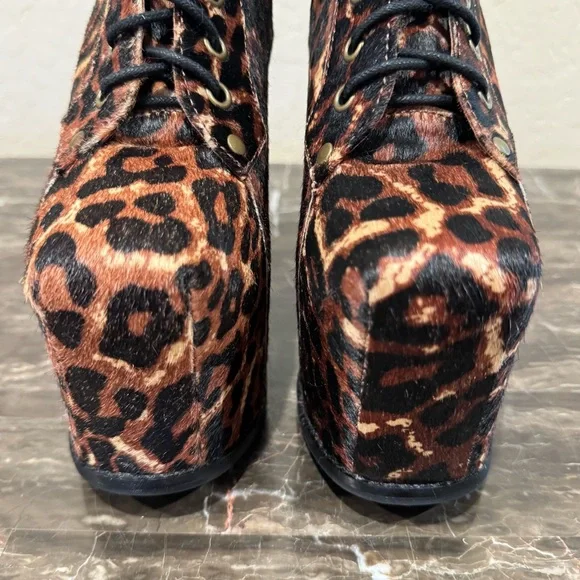 Jeffrey Campbell Big Lita Calf Hair Leather Leopard Print Platform Booties
